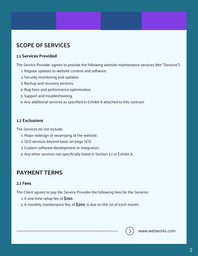 Website Maintenance Contract Template - page 2