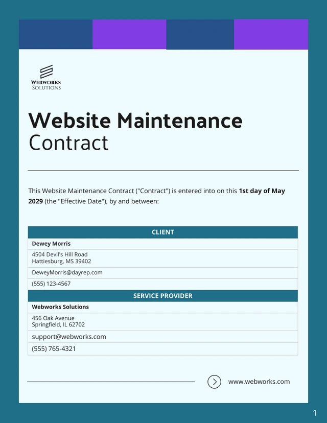 Website Maintenance Contract Template - Seite 1